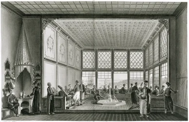 Interior de un café público en Constantinopla junto al Bósforo, 1819